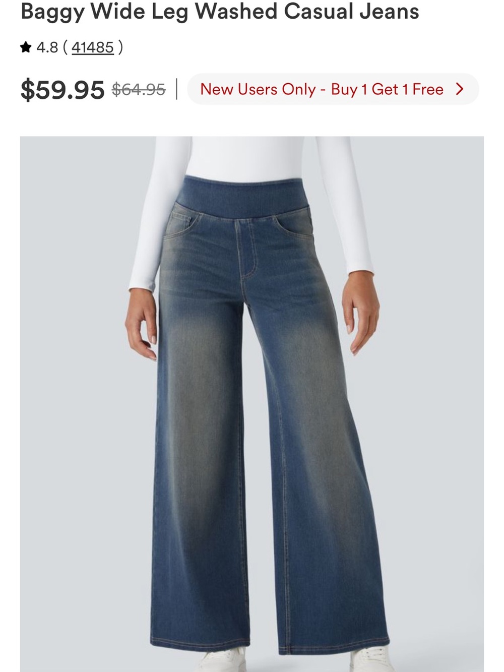 HALARA Washed Blue Wide-Leg High-Rise Jeans